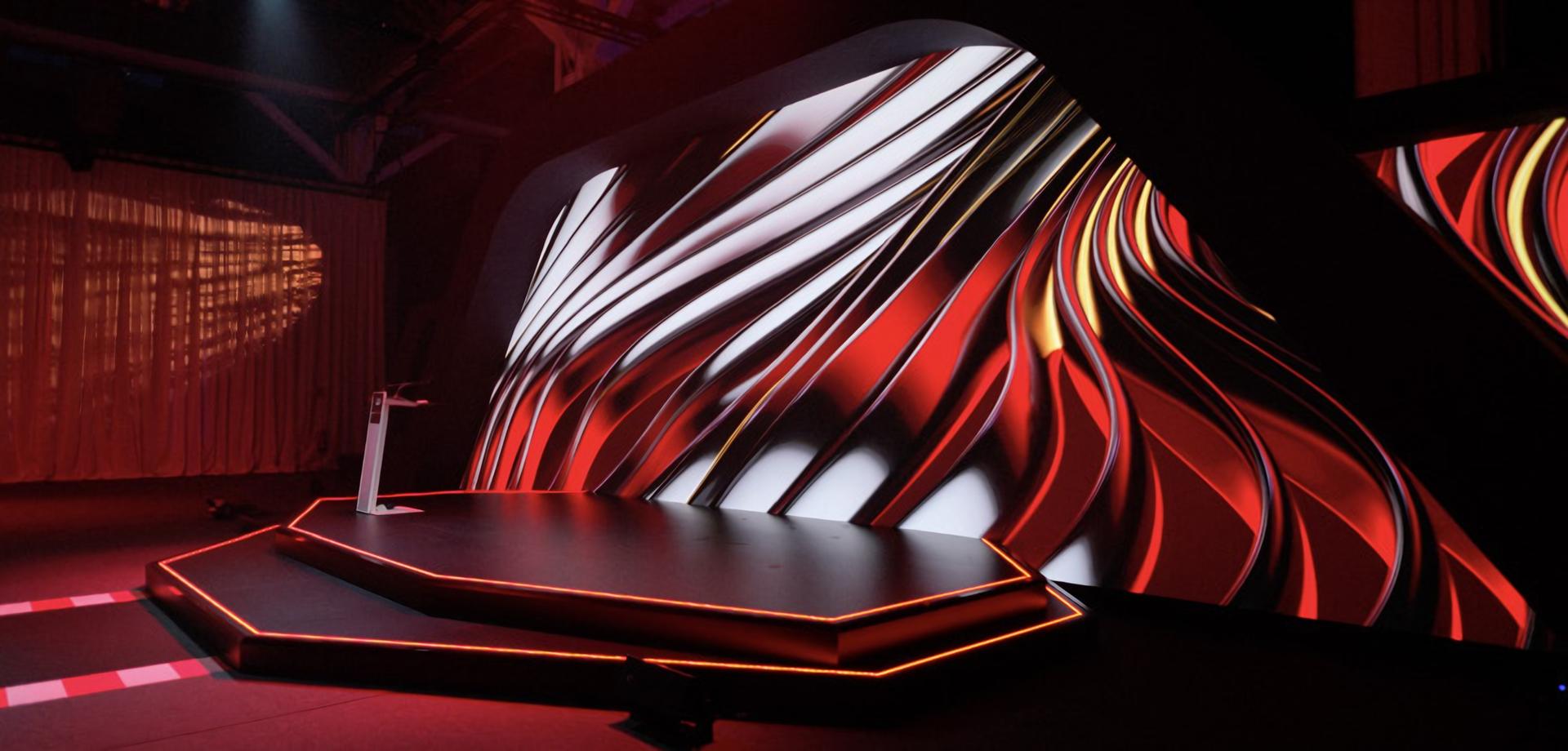 Render of the stage with curved LED screens