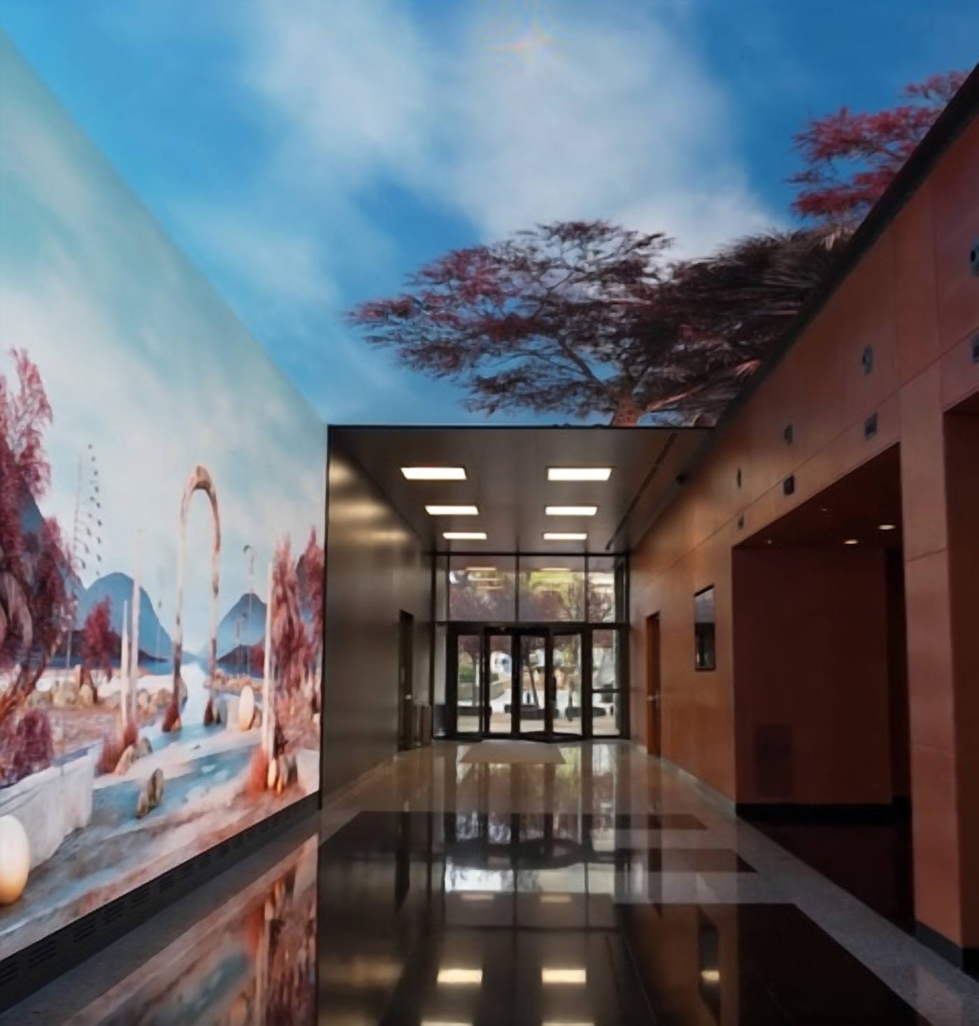 Installation seen from the lobby entrance