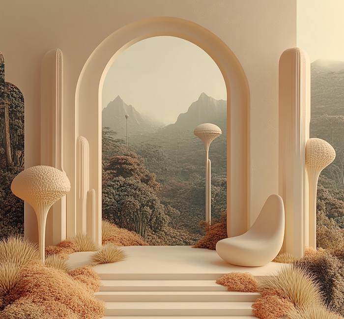 Mood image, pale arch and mushroom forms