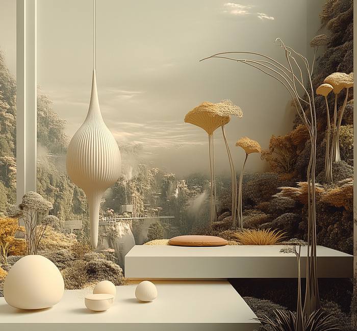 Mood image, sculptural vases and grasses