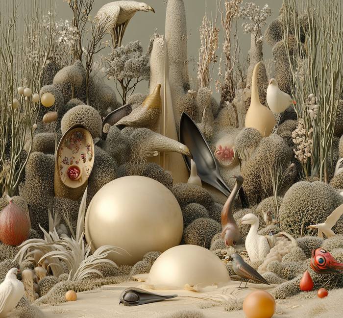 Mood image, eggs and sculptural plants